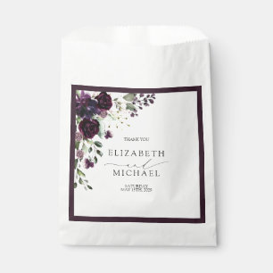 Plum Purple Mauve Floral Watercolor Script Wedding Favour Bag
