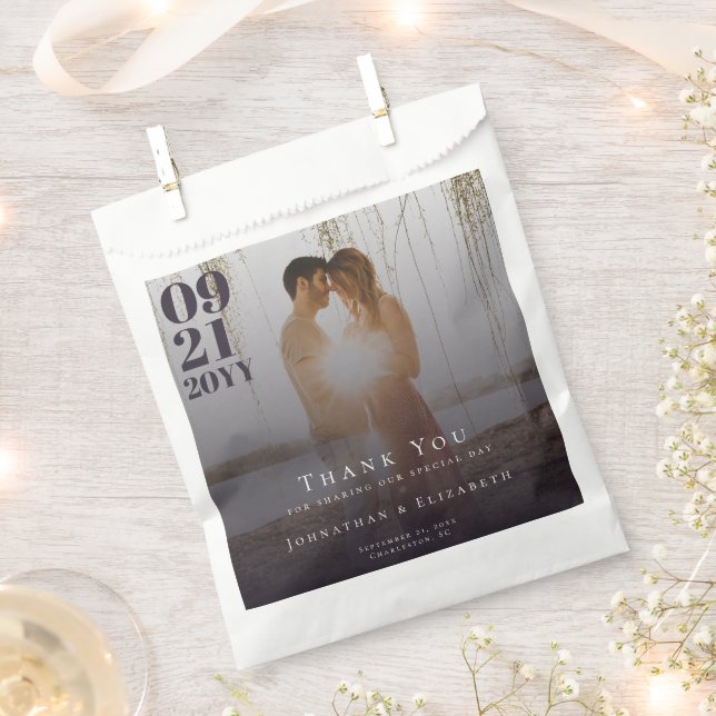 Plum Purple Minimalist Bold Type Photo Wedding Favour Bag (Clipped)