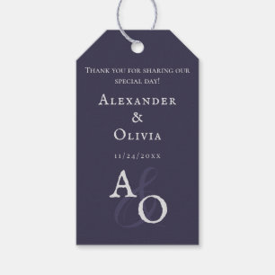 Plum Purple Minimalist Monogram Favour Gift Tags