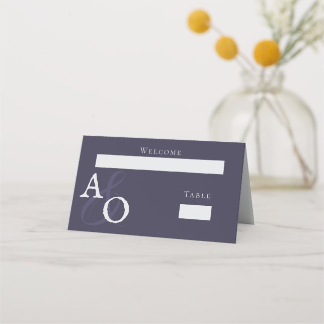 Plum Purple Minimalist Monogram Place Card (Front)