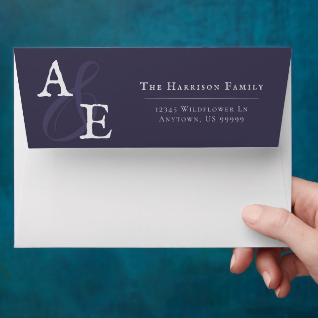 Plum Purple Minimalist Monogram Wedding Envelope (Hand)