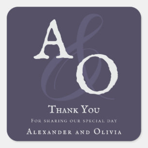 Plum Purple Minimalist Monogram Wedding Square Sticker