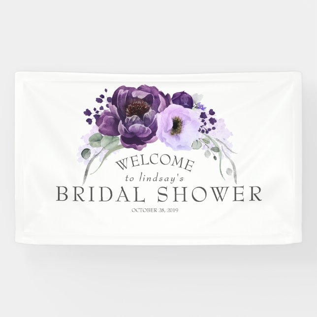 Plum Purple Modern Bohemian Bridal Shower Banner (Horizontal)