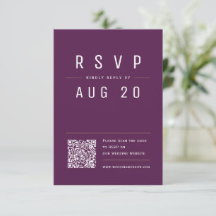 Plum Purple Modern Chic Simple Typography QR code RSVP Card