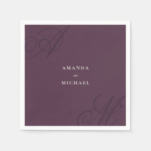 Plum Purple Modern Edge Elegant Monogram Wedding Napkin