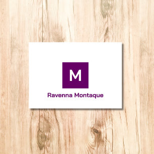 Plum Purple Modern Monogram Personalized Name Note Card