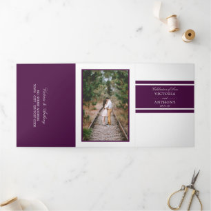 Plum Purple Modern Wedding Suite Tri-Fold Invitation