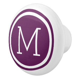 Plum Purple Monogram Personalized Drawer Knob