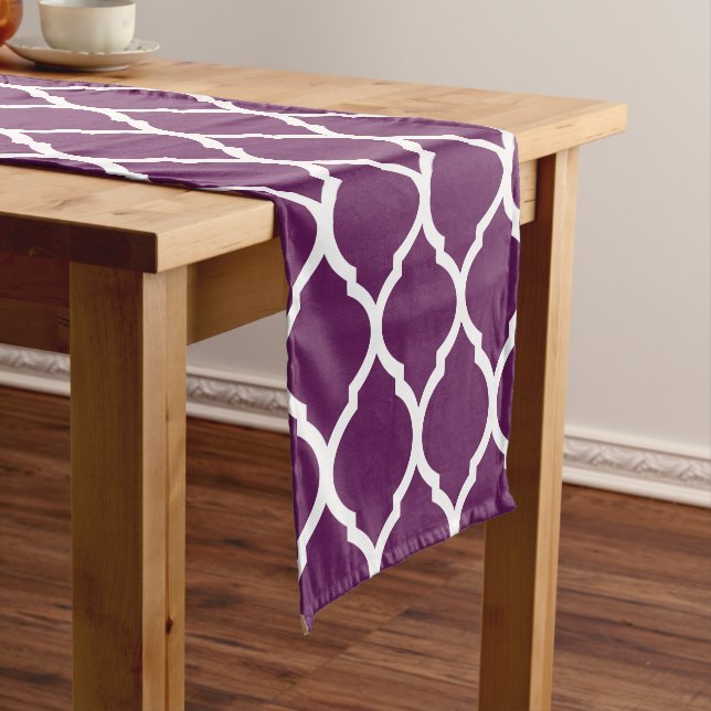 Plum Purple Moroccan Quatrefoil Short Table Runner (In Situ)