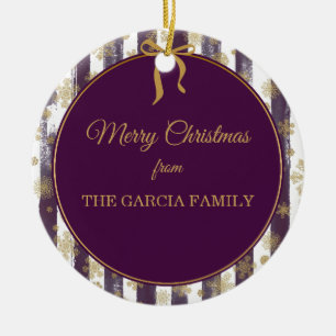 Plum Purple Painted Stripes Ceramic Ornament