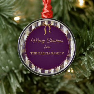 Plum Purple Painted Stripes Metal Ornament