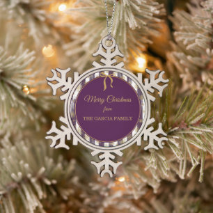Plum Purple Painted Stripes Snowflake Pewter Christmas Ornament