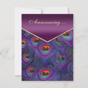 Plum Purple Peacock Engagement Announcement