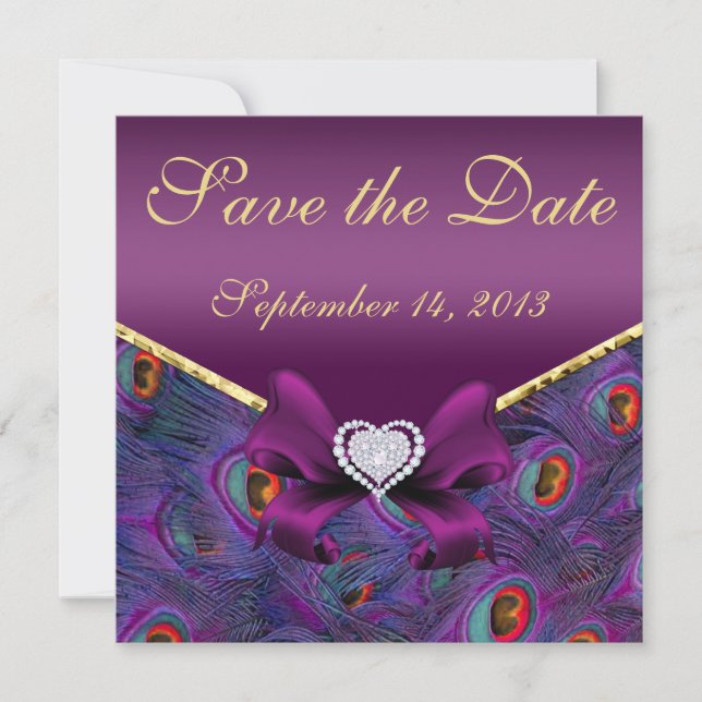 Plum Purple Peacock Save the Date (Front)