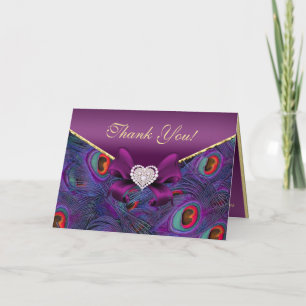 Plum Purple Peacock Thank You Card