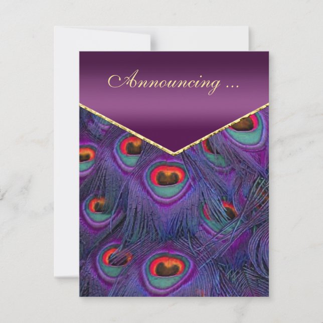 Plum Purple Peacock Wedding Announcement (Front)