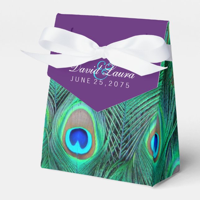 Plum Purple Peacock Wedding Favor Box (Front Side)