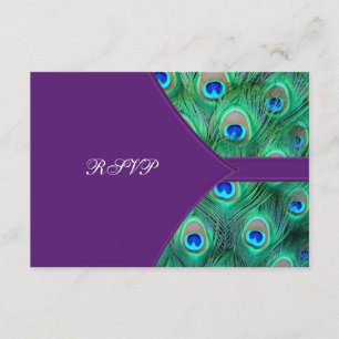 Plum Purple Peacock Wedding RSVP Card