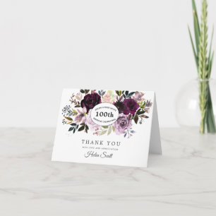 Plum Purple Pink Floral 100th Birthday Thank You