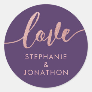 Plum Purple + Pink Moody Love Personalized Wedding Classic Round Sticker