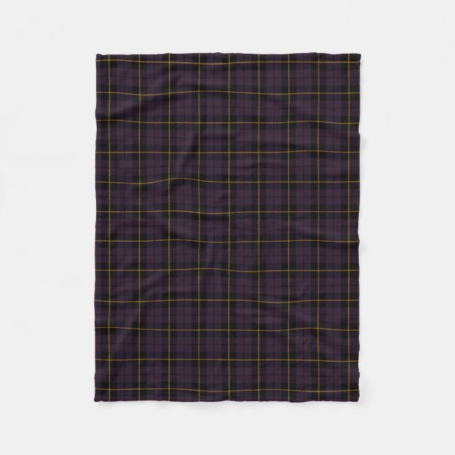 Plum purple plaid black/yellow/gold fleece blanket (Front)