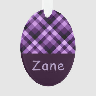 Plum Purple Plaid Monogram Oval Acrylic Ornament