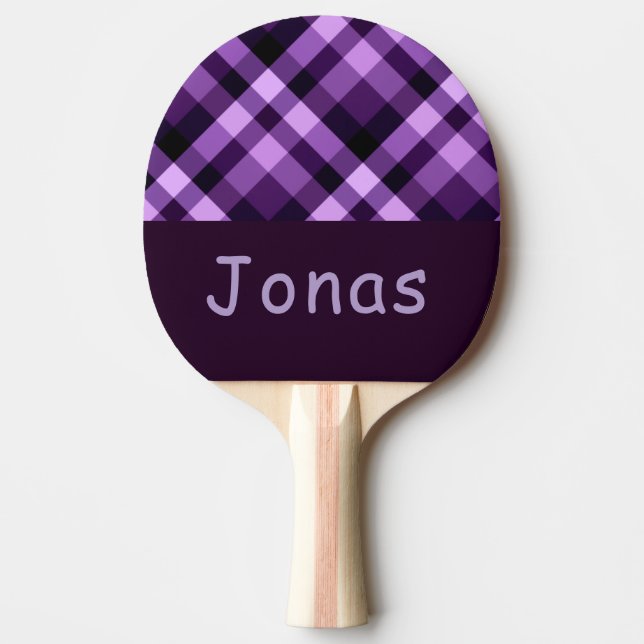 Plum Purple Plaid Monogram Ping Pong Paddle (Front)