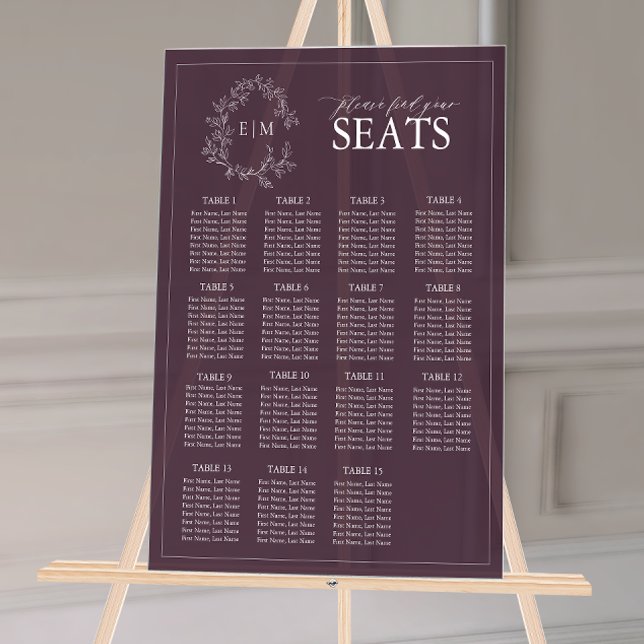 Plum Purple Poitrine Feutrée Monogramme Mariage Si (Wedding Seating Chart!
)