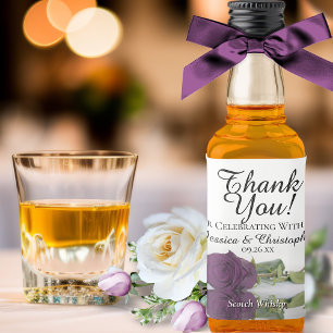 Plum Purple Reflecting Rose Wedding Thank You Mini Liquor Bottle Label