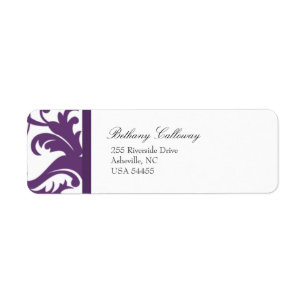 Plum Purple Return Address Label//Elegant Damask