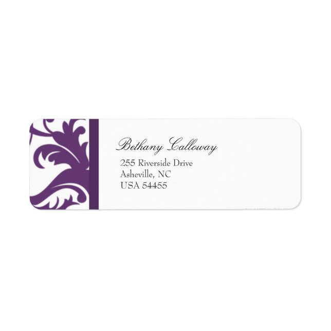 Plum Purple Return Address Label//Elegant Damask (Front)