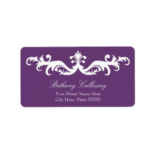 Plum Purple Return Address Label//Elegant Damask Label