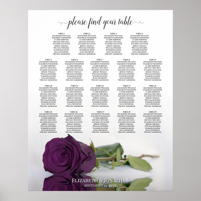 Plum Purple Rose 19 Tableau Mariage Siège (Devant)