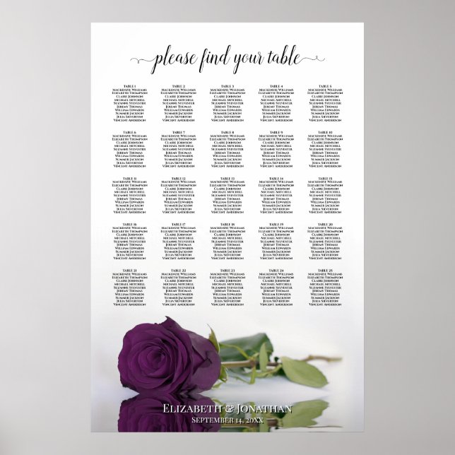 Plum Purple Rose 25 Tableau Mariage Tableau de siè (Devant)