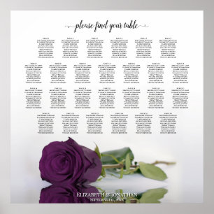 Plum Purple Rose 26 Table Wedding Seating Chart