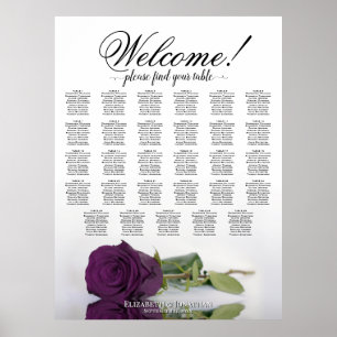 Plum Purple Rose 29 Table Wedding Seating Chart