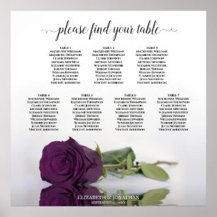Plum Purple Rose 7 Table Wedding Seating Chart
