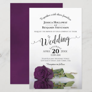 Plum Purple Rose Elegant BUDGET Wedding Invitation