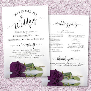 Plum Purple Rose Elegant Budget Wedding Program