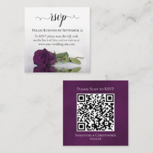 Plum Purple Rose Elegant Wedding RSVP QR Code Enclosure Card