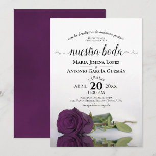 Plum Purple Rose Spanish Nuestra Boda Wedding Invitation