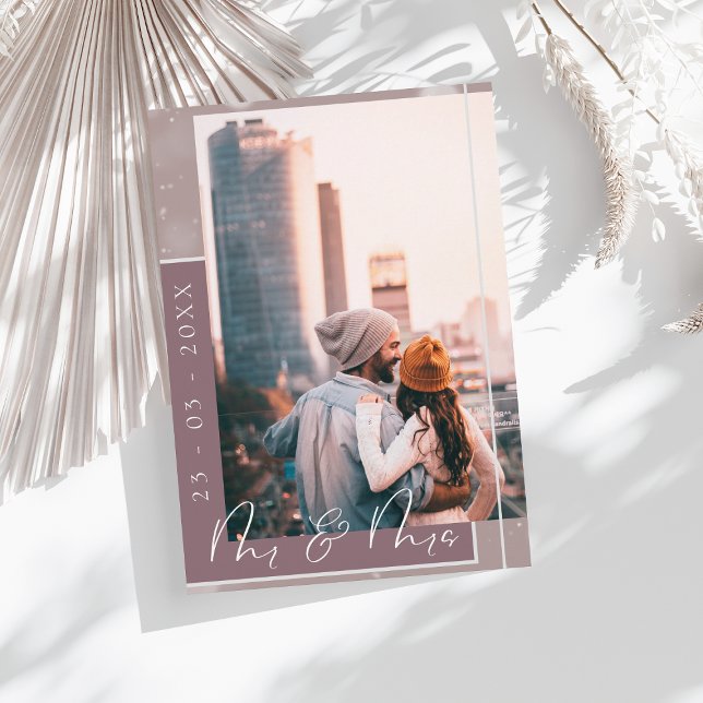 Plum Purple Script Photo Save the Date Card (Creator Uploaded)