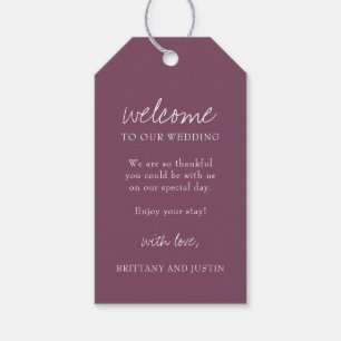 Plum Purple Script Wedding Weekend Welcome Gift Tags