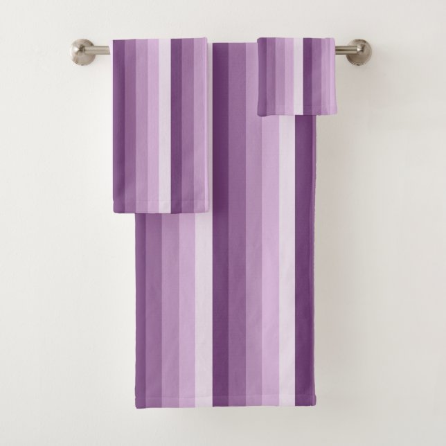 Plum purple shadow stripes bath towel set (Insitu)