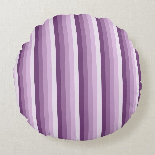 Plum purple shadow stripes round pillow (Front)