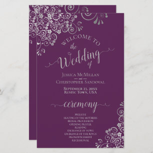 Plum Purple & Silver Curls Budget Wedding Program