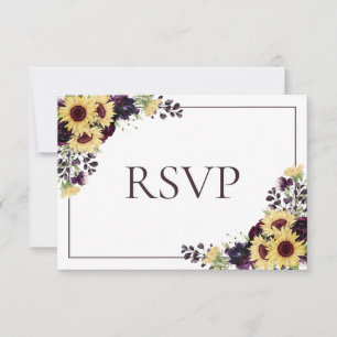 Plum Purple Sunflower No Food Wedding RSVP Card