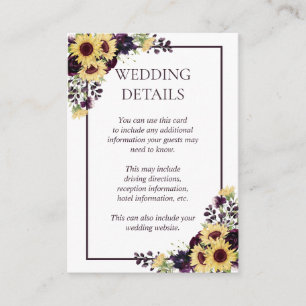 Plum Purple Sunflower Watercolor Details Enclosure Card