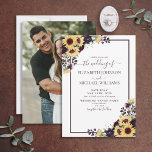 Plum Purple Sunflower Watercolor Photo Wedding Invitation<br><div class="desc">Create the perfect wedding invitation with this trendy design featuring plum purple and sunflower floral botanical elements with a plum purple frame. The back of the invitation features your favourite engagement photo. Perfect for fall and winter weddings. Part of a wedding suite that we hope you love as much as...</div>