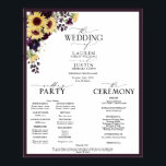 Plum Purple Sunflower Watercolor Wedding Program Poster<br><div class="desc">Designed to coordinate with our Plum Purple Sunflower Watercolor Calligraphy Suite, this elegant, formal wedding program features all the details normally included in a brochure style program, but in a larger, poster size to display at the entrance of the wedding ceremony. DESIGNER'S NOTE: This is a tricky design to personalize....</div>